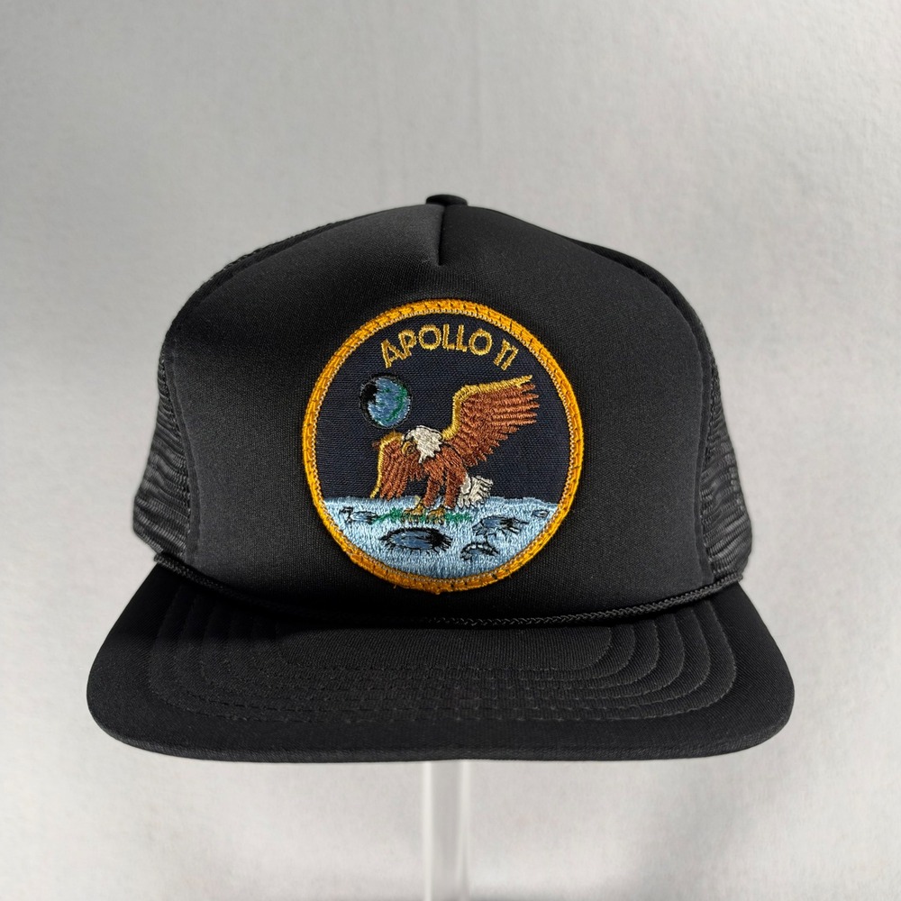 Vintage Apollo 11 Moon Landing Eagle Patch Black Mesh Trucker Hat Snapback